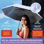 HASTHIP® UPF 50+ Travel Umbrella, Compact Folding Sun & Rain Umbrella with UV Protection Black Coating, Lightweight Windproof Design with Fiberglass Ribs & Rubberized Loop Handle, Purple