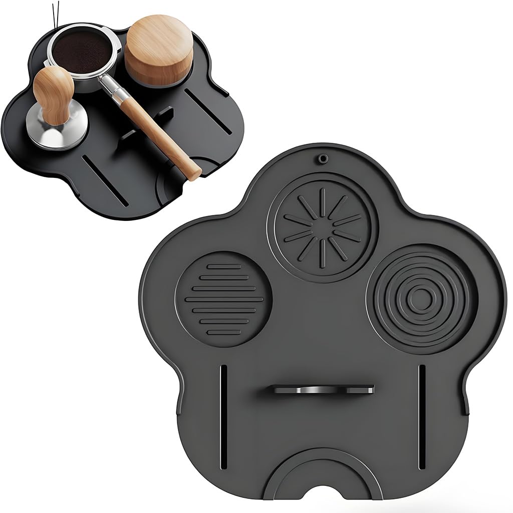 HASTHIP® Supvox Silicone Espresso Tamping Mat Non-Slip Coffee Tamper Mat with Portafilter & Tool Slots, Countertop Protection Pad Espresso Accessories Waterproof Silicone Coffee Bar Mat, 9.8x9.5''