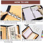 HASTHIP® Leather File Folder for Documents Ring Binder Notebook Set, A6 Binder Clip Budget Notebook with Budget Sheet, Transparent Envelopes, Calculator, Cash Pocket, A6 Notebook Folder(Brown)
