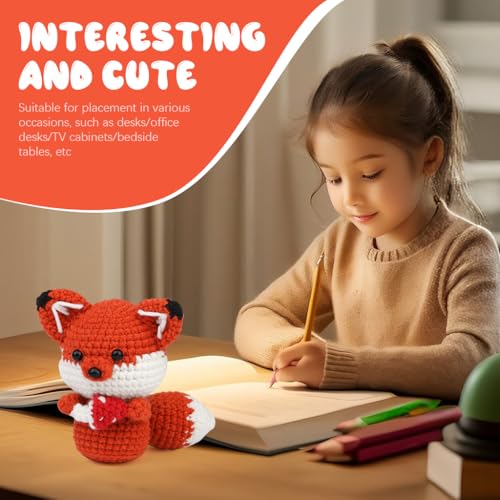HASTHIP® Zibuyu DIY Crochet Kit Starter, Red Fox Crocheting Kit for Beginners, Complete Set to Make Fox Stuffed Toy, Creative Handmade Gift for Kids and Friends