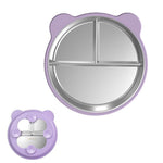 HASTHIP® Kids Plates for Food with 4 Suction Cups, 9'' Round Divided Toddler Plate, Stainless Steel Suction Food Plate for Toddlers Self-Feeding Training, Anti-flip Shallow Breakfast Bread Snack