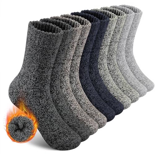 HASTHIP® Calcetines de Lana Merino para Hombre 5 Pares, Térmicos, Transpirables, Antibacterianos, Antirozaduras, Cálidos y Cómodos para Senderismo, Invierno y Uso Diario