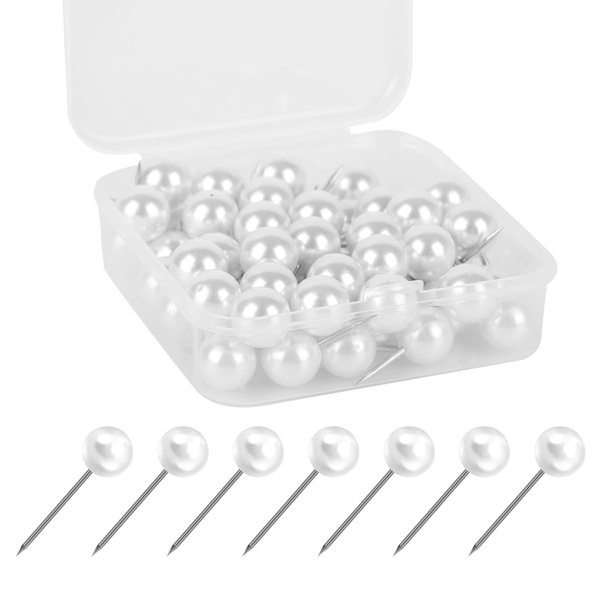HASTHIP® 60Pcs Bulletin Board Push Pins, White Faux Pearl Decorative Thumbtacks for Cork Boards, Photo Walls & Office Notice Boards