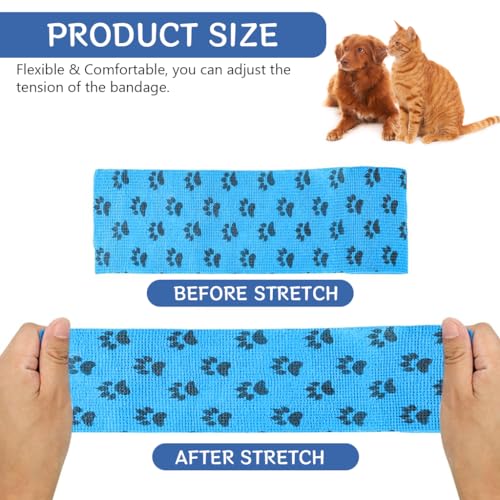HASTHIP® 6Pcs Pet Bandage Wrap for Dogs and Cats, Self Adhesive Non-Woven Elastic Paw Print Bandages, Breathable Lick Proof Recovery Tape for Pet Wounds (10x5.4cm, Total 4.5M)