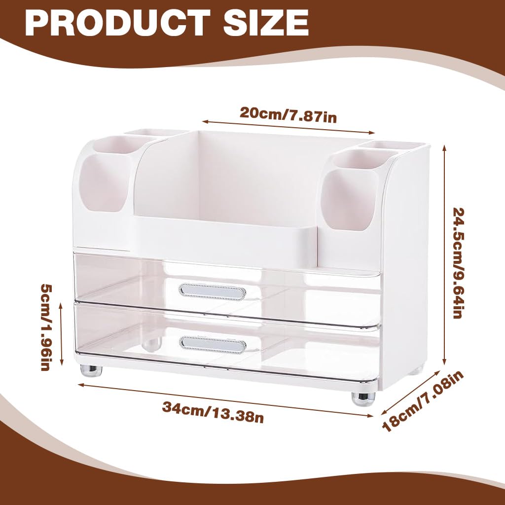 HASTHIP Makeup Organizer for Desk and Vanity with Dual Drawers and 35x21x26 cm ABS Design