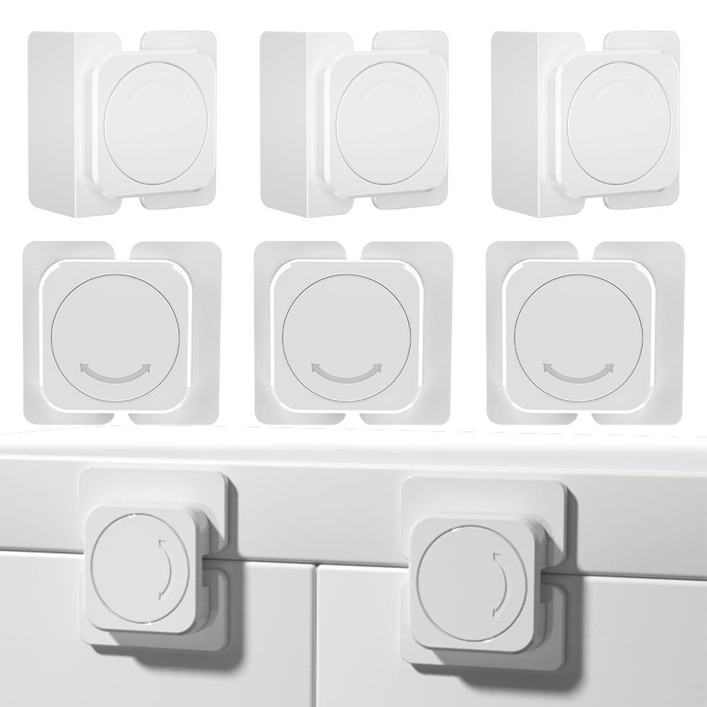 HASTHIP® 6 Pcs Cerraduras de Seguridad para Niños,Candado para Armarios y Cajones,Bloqueo Adhesivo sin Taladro Seguro Puertas Deslizantes Refrigerador y Muebles del Hogar