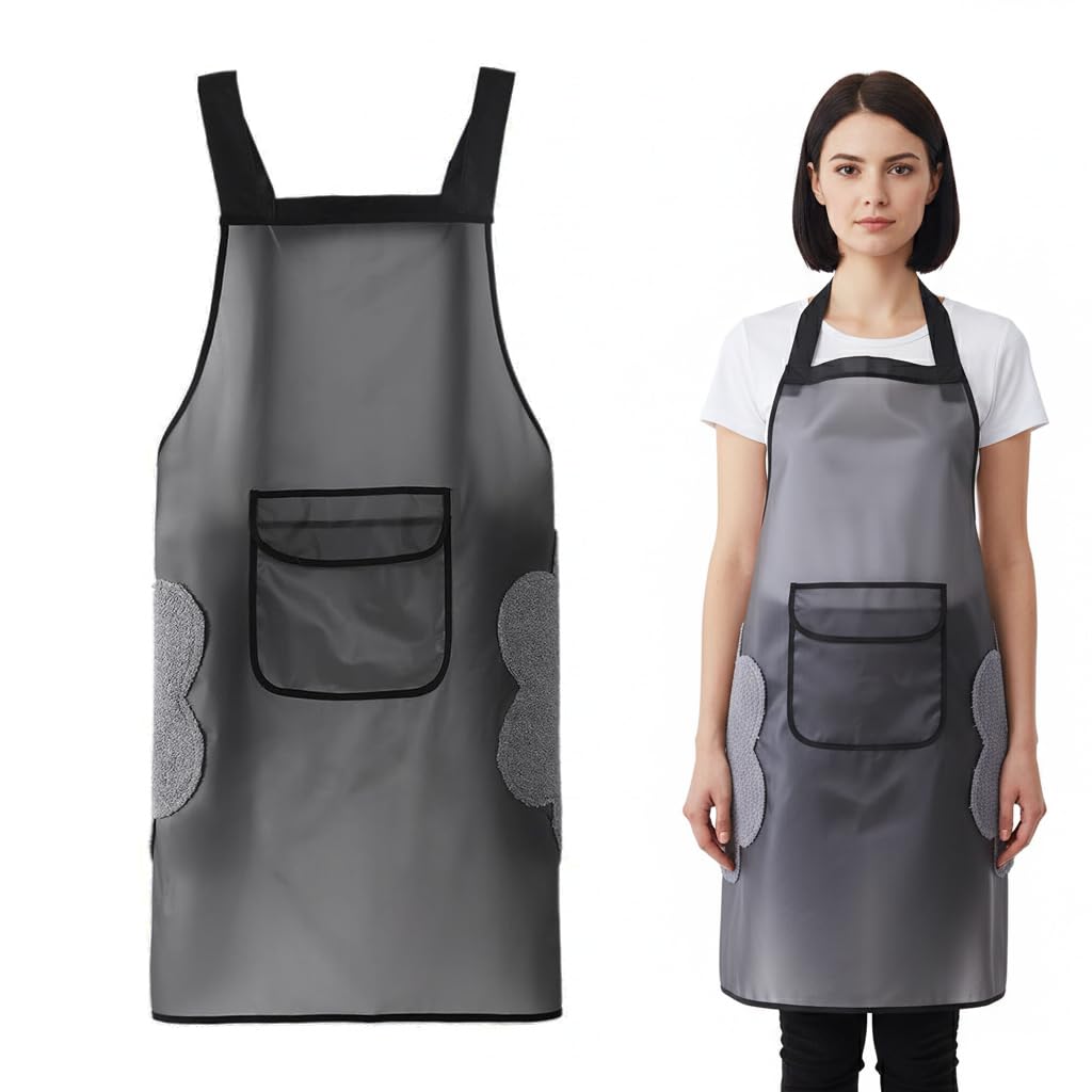 HASTHIP® Professional Waterproof Cooking Apron with Adjustable Neck Strap and Large Pockets,Unisex Kitchen Chef Apron for Men and Women,Water-Resistant BBQ Baking Gardening Work