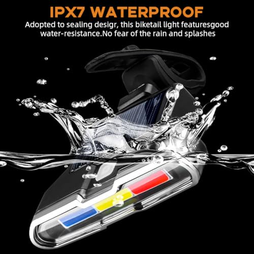 HASTHIP® LED Cycle Llights for Bicycle, Solar Powered&USB Rechargeable Bike Safety Light 3-Color Warning with 7 Lighting Modes, Waterproof Tail Outdoor Riding Under Saddle