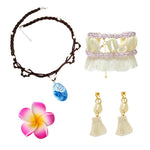HASTHIP® Set de Collar y Joyería de Princesa Moana para Niñas,4 Piezas Accesorios Disfraz con Collar Azul Oceánico,Tobillera Conchas Pendientes Borlas y Clip Flor Tropical