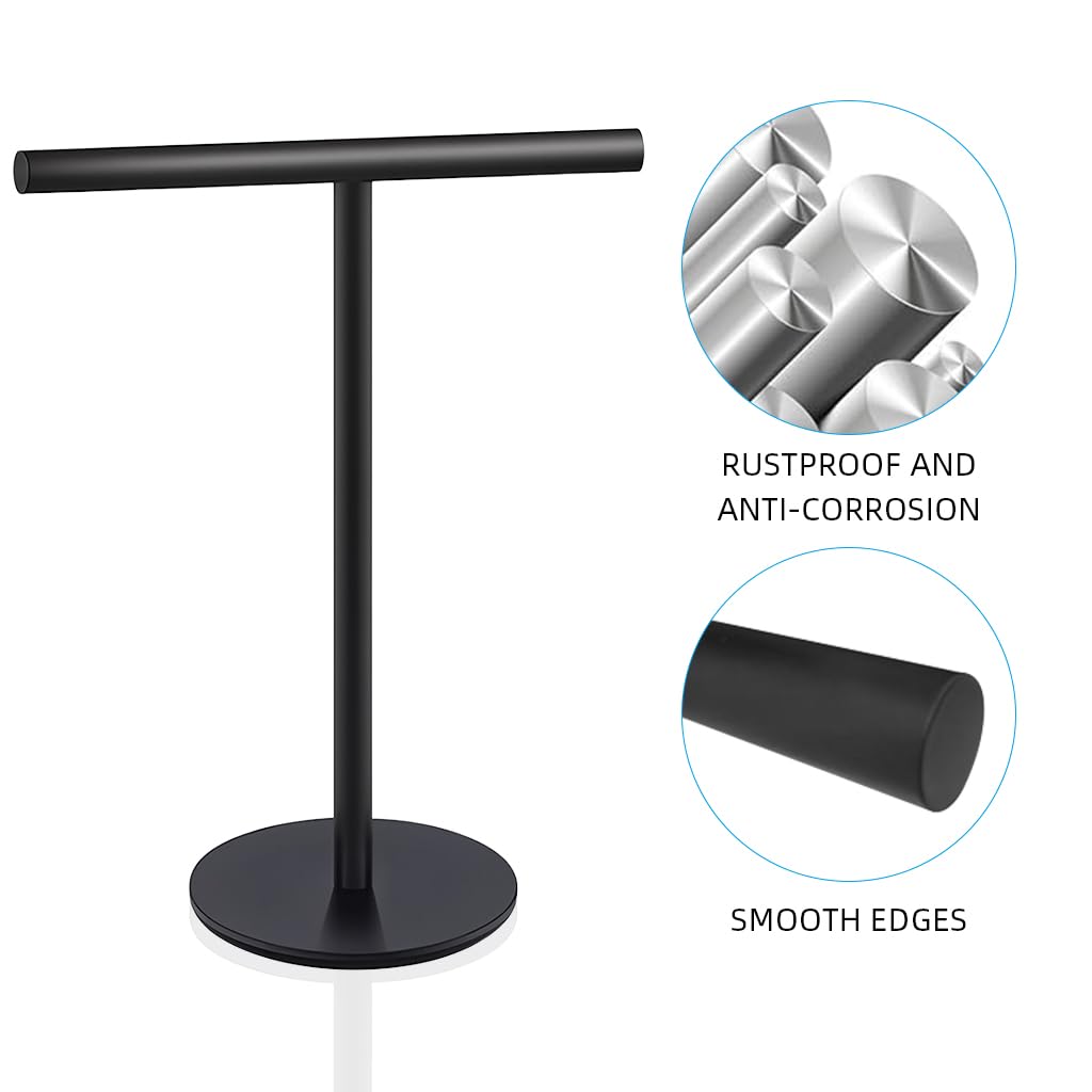 HASTHIP Towel Rack for Countertop featuring T Bar with Stable Base 11.8 in Black Stainless Steel | Modern Bathroom Storage for Face Towels and Paper Rolls