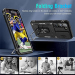HASTHIP® Phone Case for Samsung Galaxy S23 with Rotatable Kickstand Phone Grip, S23 Hard PC Phone Case with Sliding Camera Cover Anti-scratch Phone Cover for Samsung Galaxy S23