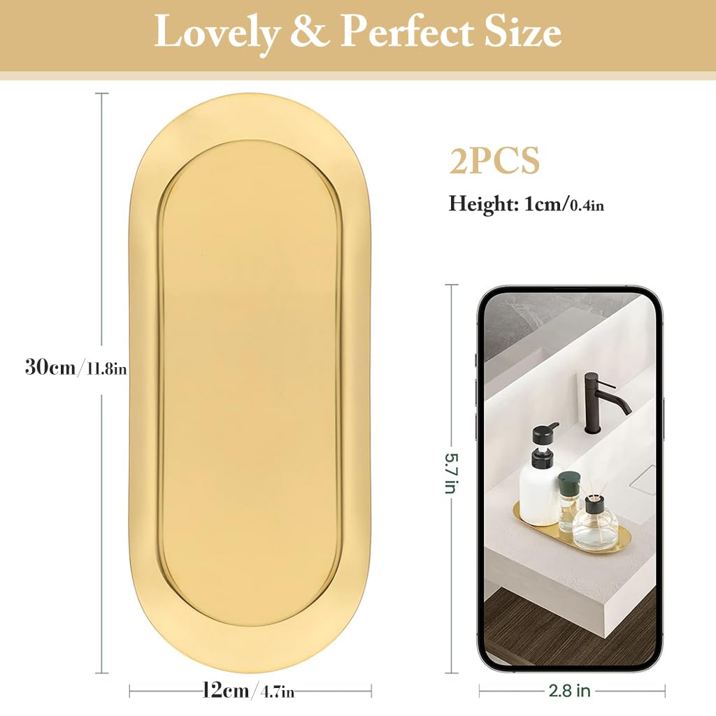 HASTHIP Trays for Bathroom and Kitchen Use with Elegant Golden Finish | 6PCS Stainless Steel Set