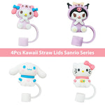HASTHIP Kawaii Sanrio Series Drinking Straw Lids 8PCS with Anti-Lost Loop | Food-Grade Silicone for 10mm Universal Straws