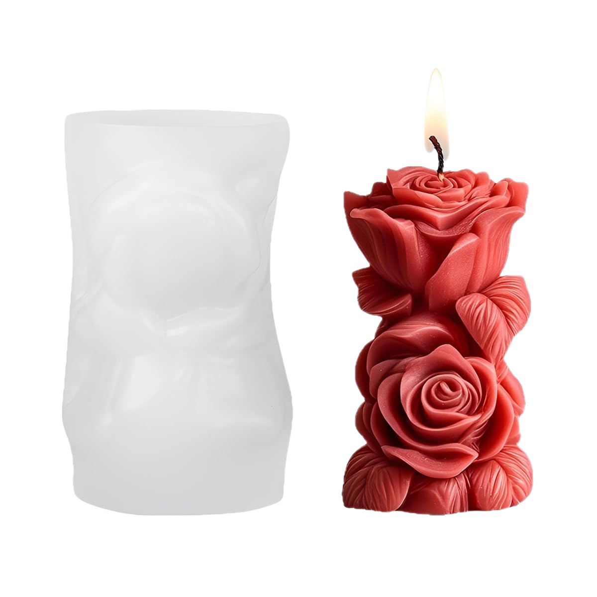 HASTHIP Silicone Candle Mold for DIY Pillar Candles featuring 3.9 in Rose Design | Reusable Mold for Wax, Soap and Resin Crafts