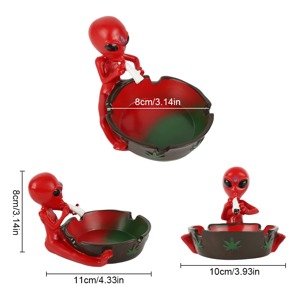 HASTHIP Red Alien Ashtray for Home Office and Car with Four Cigarette Slots | Resin Desk Decor