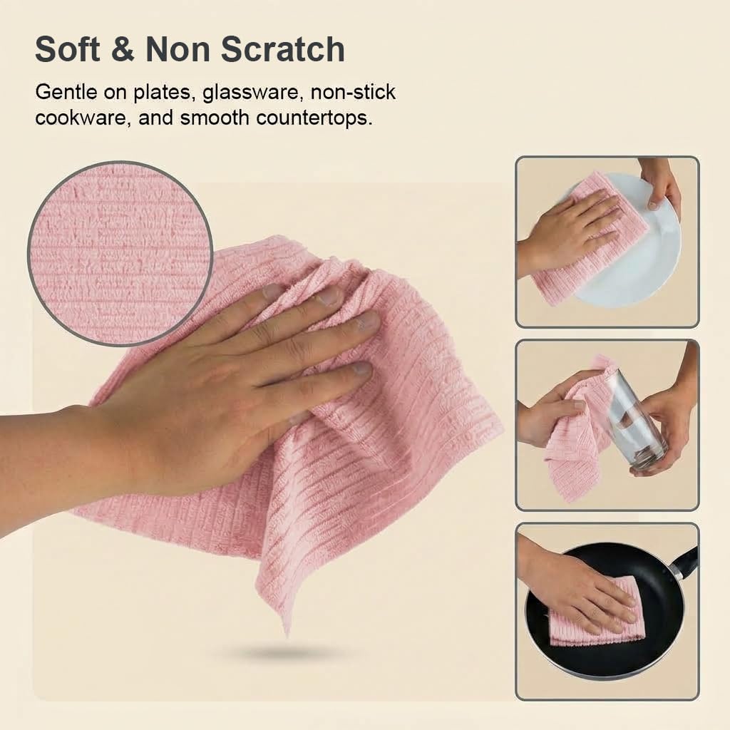 HASTHIP 20-Piece Microfiber Cleaning Cloth Roll, Reusable, Absorbent and Lint-Free, Pink