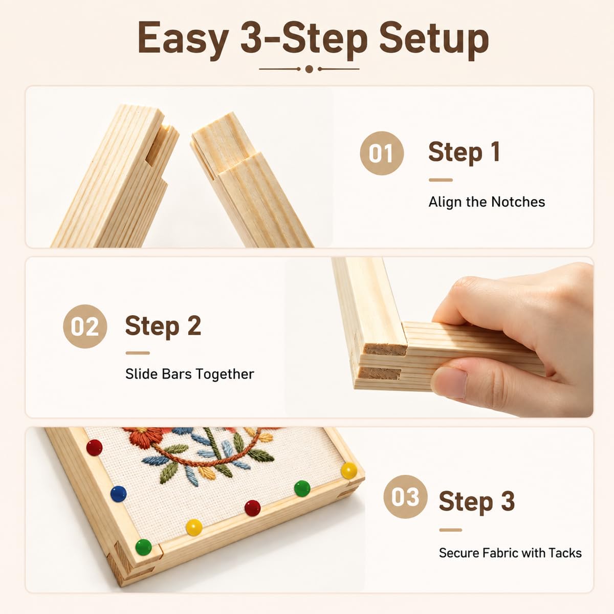 HASTHIP 12-Piece Pine Wood Needlepoint Stretcher Bars Set with Pins, Reusable and Adjustable