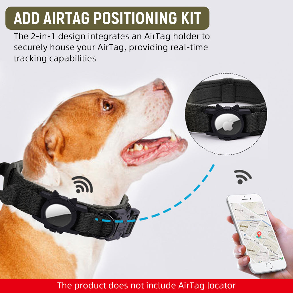 HASTHIP® Tactical AirTag Dog Collar, 2 in 1 AirTag Dog Collar, with Handle & D Ring Heavy Duty Dog Colla, Adjustable Air Tag Accessories Pet Collar for Small Medium Large Dogs(Neck Size 42-52CM)