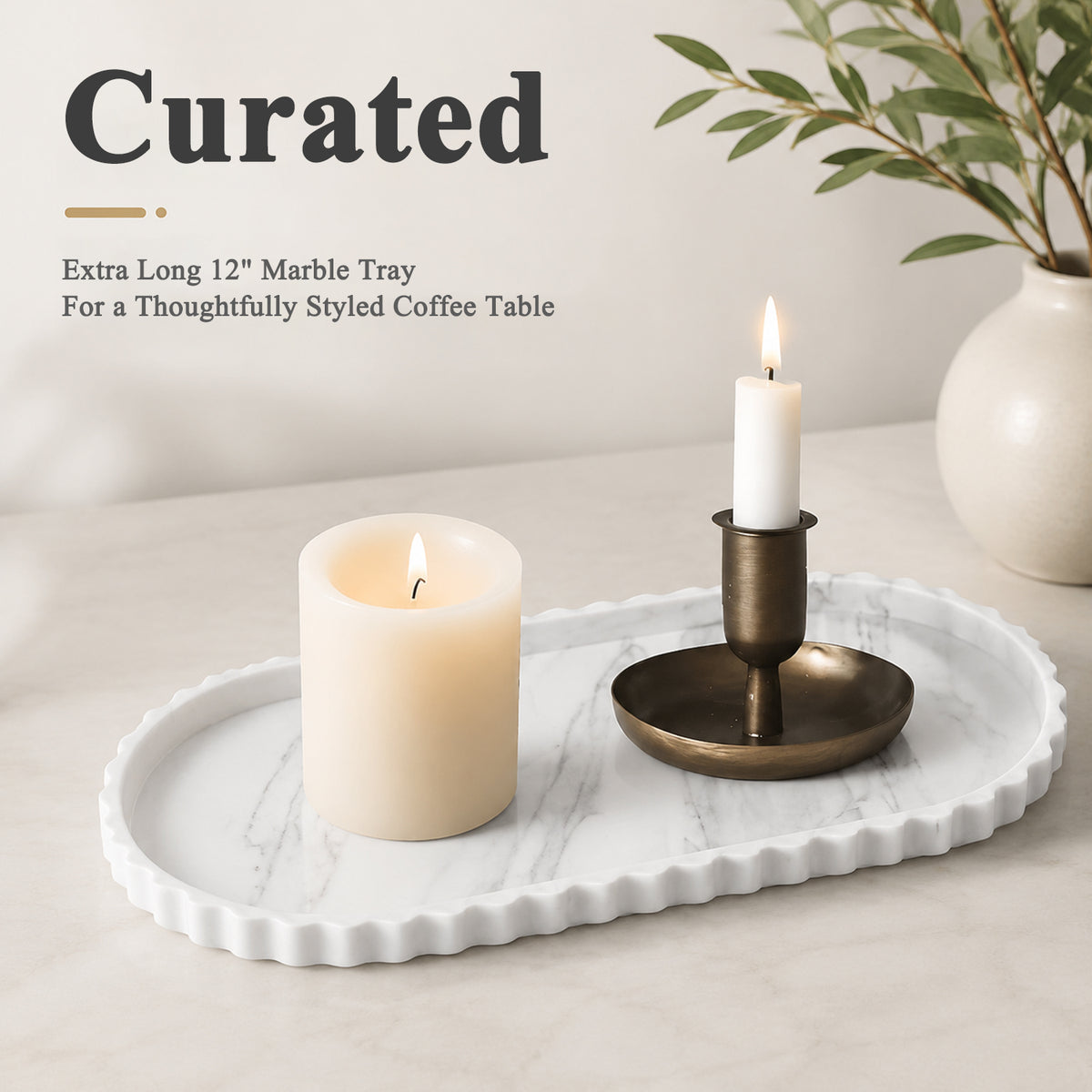 HASTHIP Silicone Vanity Tray with White Marble Look, Lace Edge and Easy-Wipe Surface for Home