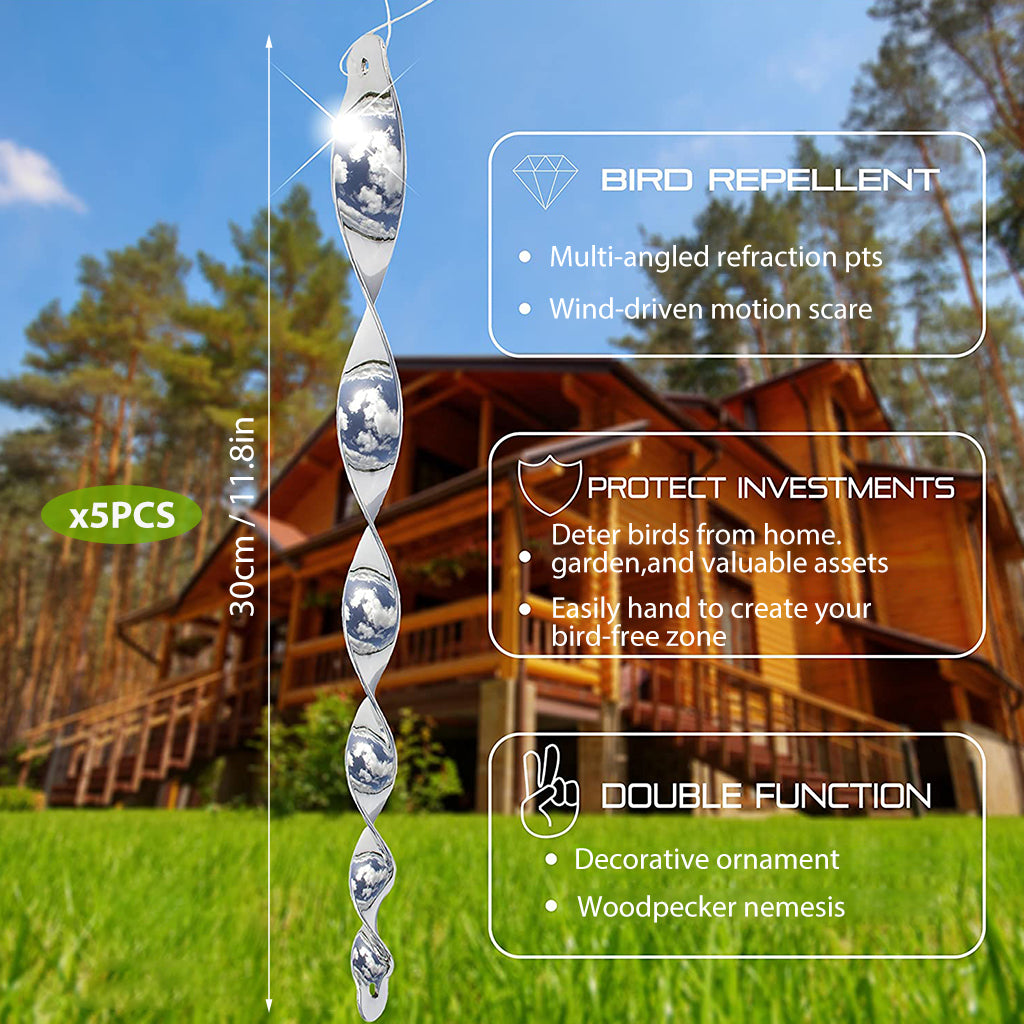 HASTHIP® 3Pcs Reflective Pinwheels & 5Pcs 11.8 inches Spiral Anti-bird Spiral Sticks Silver Holographic Pinwheels Decorative Shining Pinwheels for Lawn, Bush, Flowerbed, Tree, Orchard