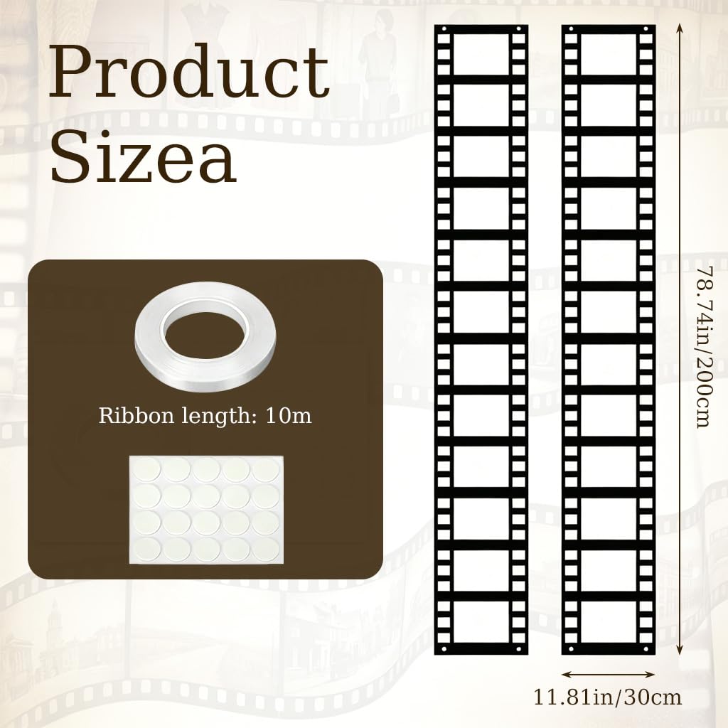 HASTHIP Movie Filmstrip Party Banners with Polyester Fabric, Ribbons and Glue Points for Easy Hanging