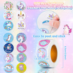 HASTHIP Unicorn Stickers, 500 Round Self-Adhesive Labels in 8 Patterns, 2.5 cm Roll