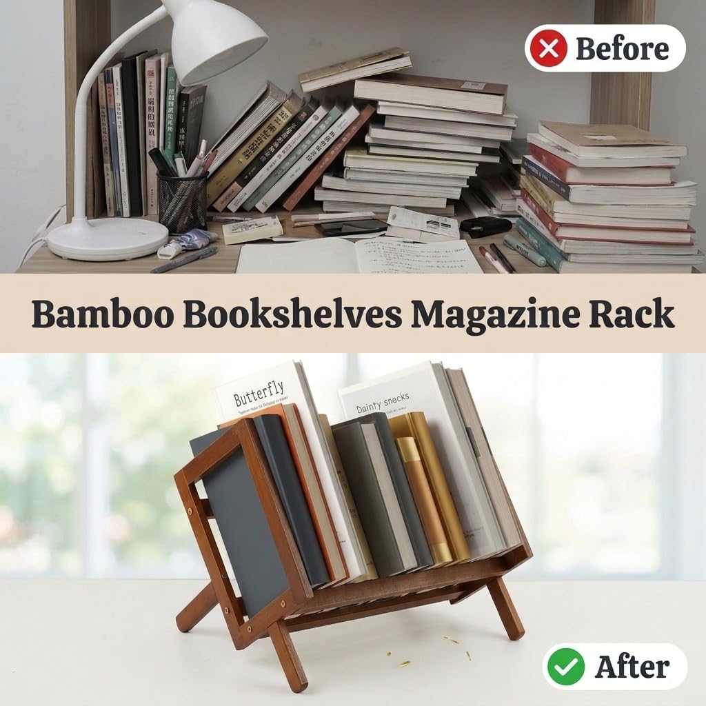 HASTHIP Bamboo Desktop Bookshelf with Open Storage for Books, Magazines and Everyday Desk Items
