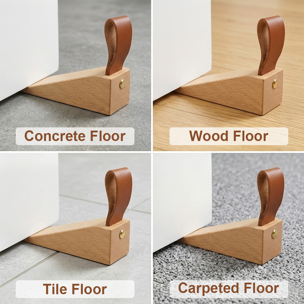 HASTHIP Adjustable Wood Door Stopper with Solid Beech Wood and Non-Slip Silicone Base