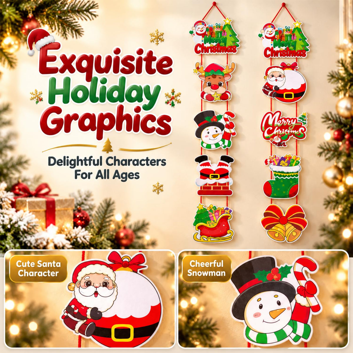 HASTHIP Christmas Hanging Banners with Santa and Penguin Designs, Lightweight Cardstock, Set of Two