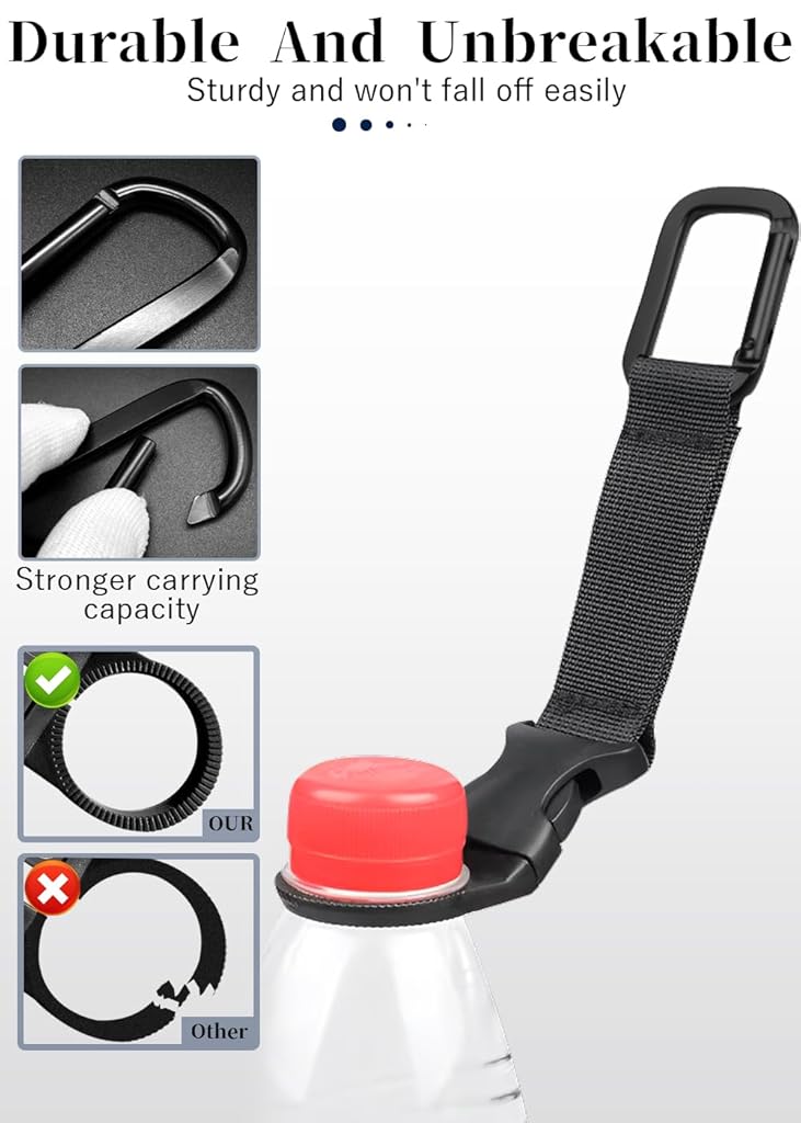 HASTHIP® 1PC Bottle Buckle Clip Hanging Portable Water Ring Holder Keychain Mineral for Backpack Belt Nylon Webbing Strap Outdoor Tactical Camping Hiking - Black