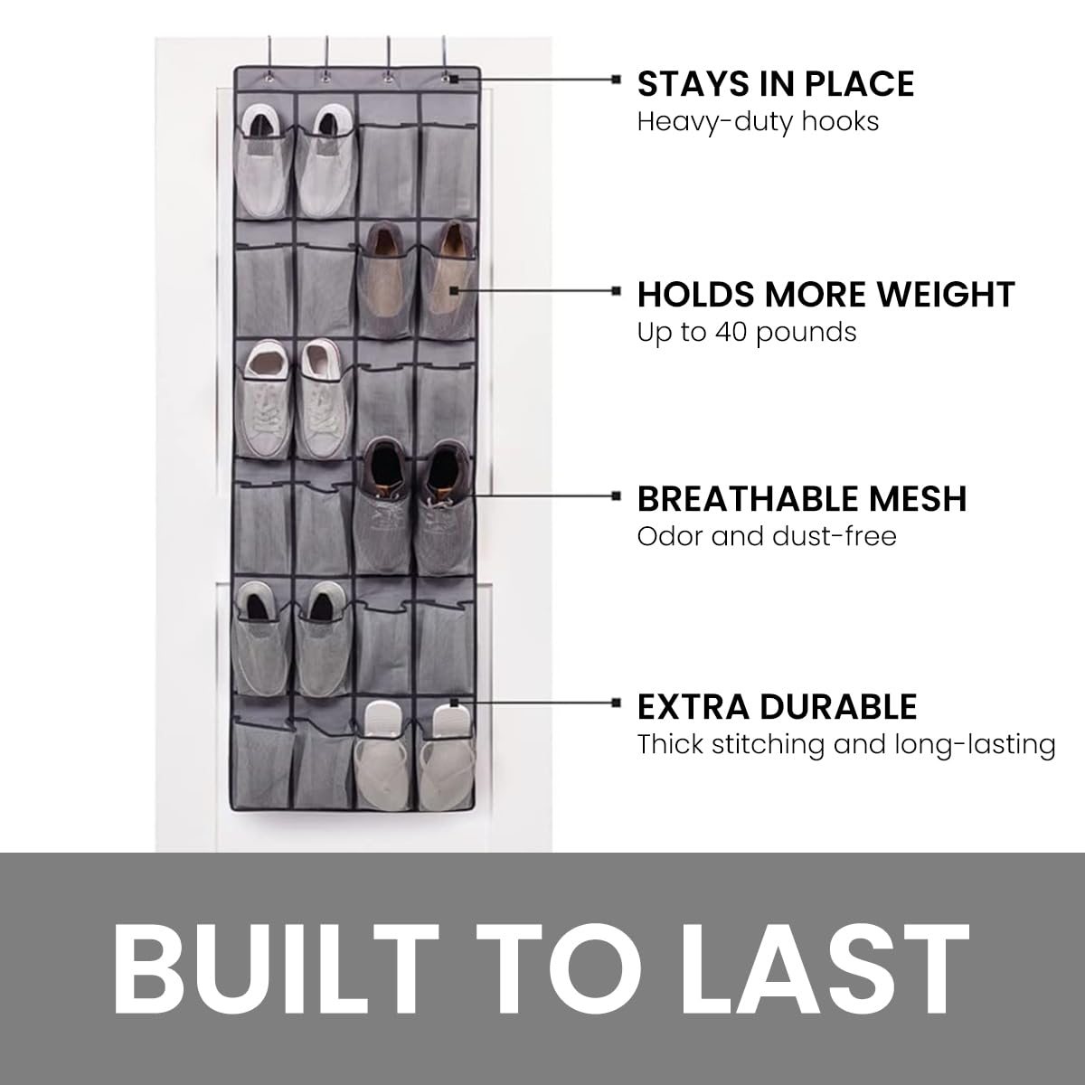 HASTHIP Over The Door Shoe Organizer for Closet and Entryway with 24 Mesh Pockets | 4 Hooks