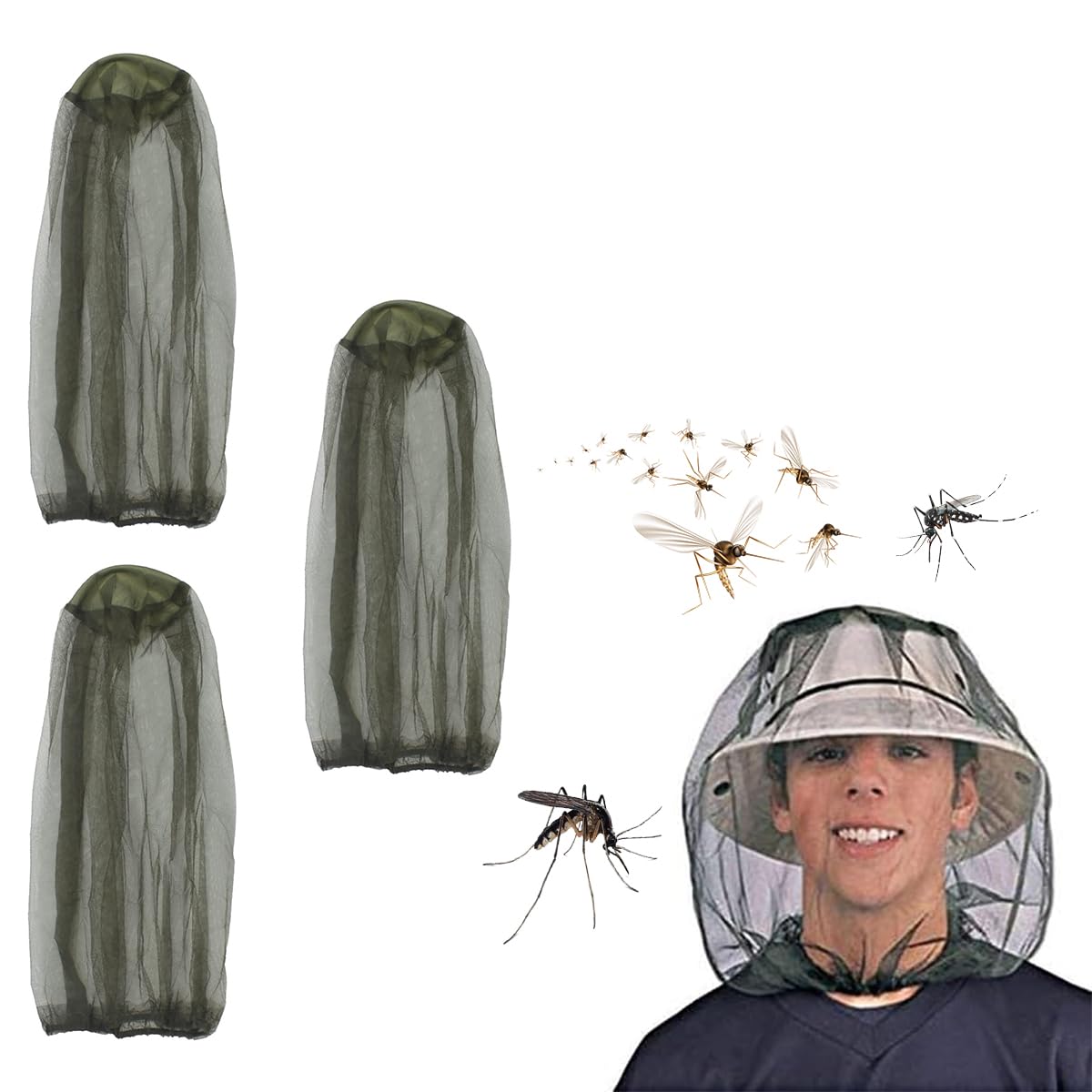 HASTHIP Mosquito Head Net for Hiking and Camping with Elastic Edge Nylon Mesh | 3Pcs Outdoor Insect Protection