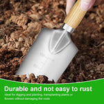 HASTHIP Gardening Tools Set for Planting and Weeding with Wooden Handles | 5Pcs Stainless Steel featuring Laser Etched Scale