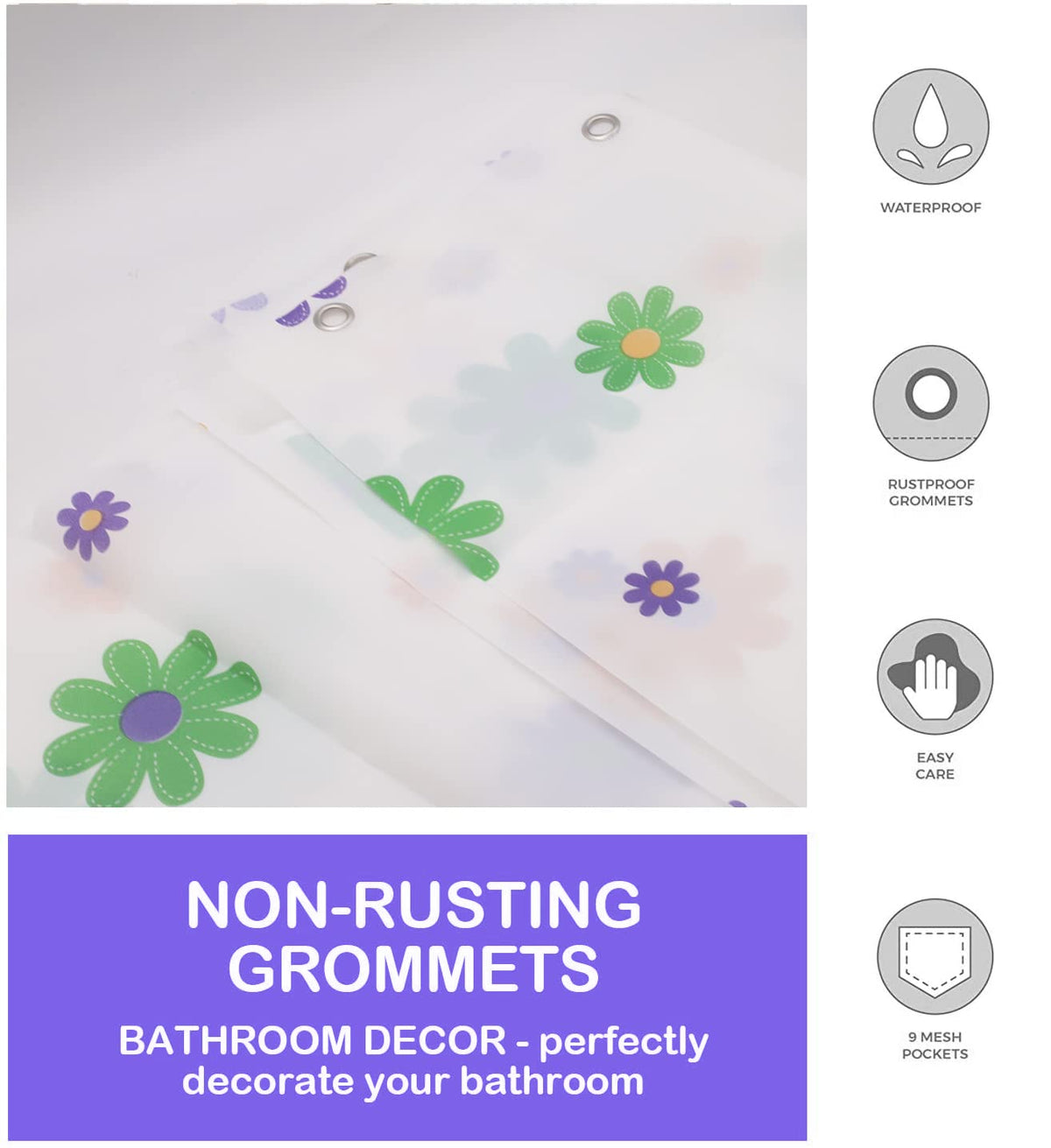 HASTHIP Shower Curtain for Bathroom with Metal Hooks and HD Print | Waterproof PEVA 1.8m x 1.8m