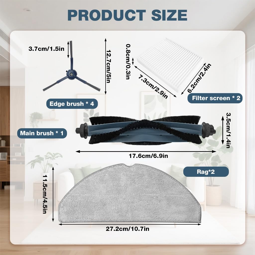 HASTHIP® 9Pcs Replacement Parts Compatible with Eufy G50 Hybrid / L60 Hybrid Robot Vacuum Cleaner, Replacement Accessories with 1 Main Roller Brush, 2 Microfiber Mops, 2 Filters, 4 Side Brushes
