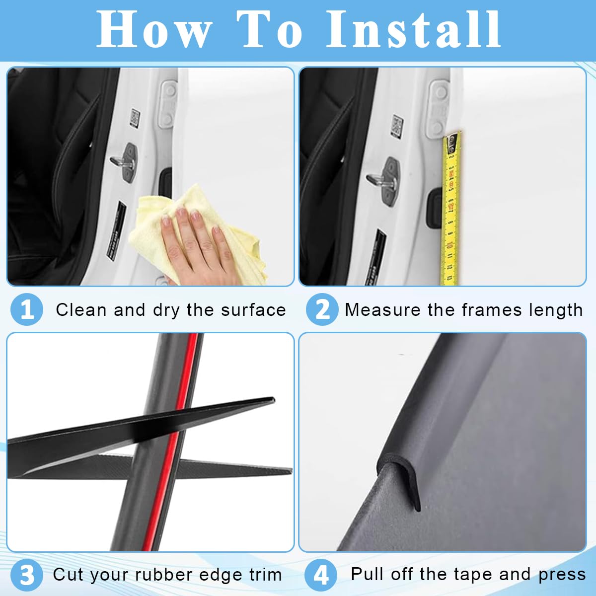 HASTHIP Rubber Edge Trim for 0.5–2mm Metal Panels featuring Self Adhesive EPDM | 16.4ft Cuttable Protective Seal