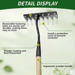 HASTHIP® 8-Tooth Garden Rake, Manganese Steel Hand Rake with Wooden Handle, 30cm Small Gardening Lawn Rake for Soil Loosening, Weeding & Leaf Collecting