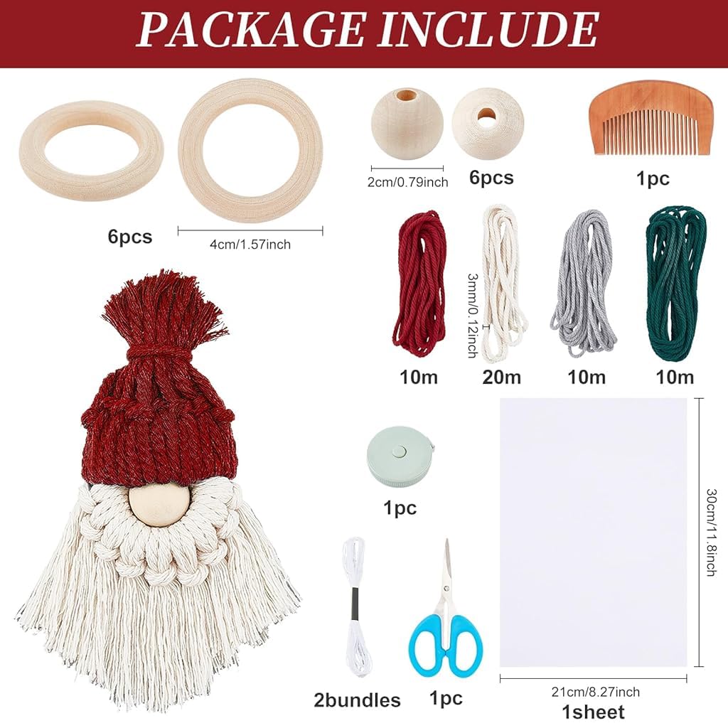 HASTHIP DIY Santa Claus Kit for Christmas Tree Decor featuring Macrame Tools and Yarn 6 Set