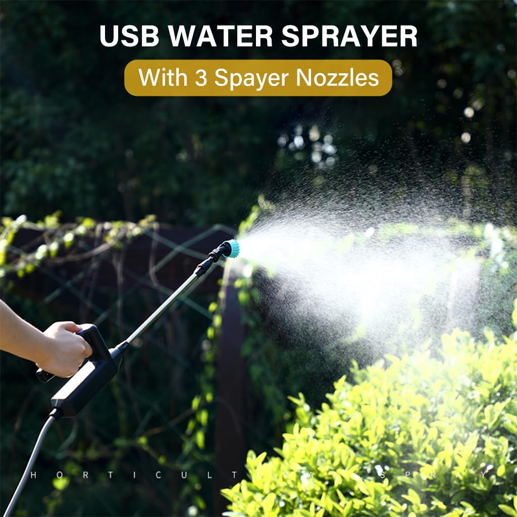 HASTHIP USB Water Sprayer for Gardening with 3 Nozzles and 16.4ft Pipe | 2400mAh Battery