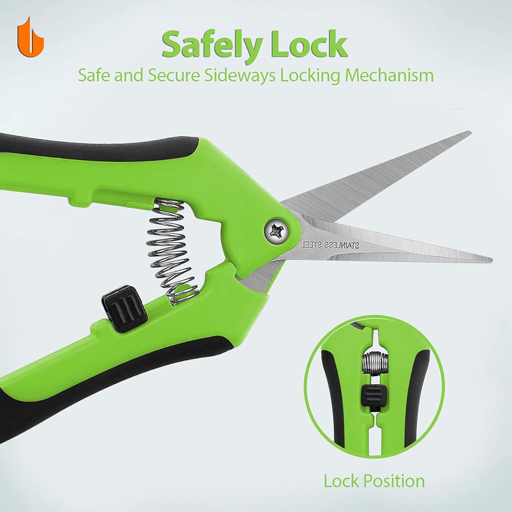 HASTHIP® Tijeras de Podar de Acero Inoxidable con Bloqueo Seguridad,Cuchillas Afiladas Micro Punta,Podadora Mano Profesional con Mango Ergonómico Antideslizante para Plantas