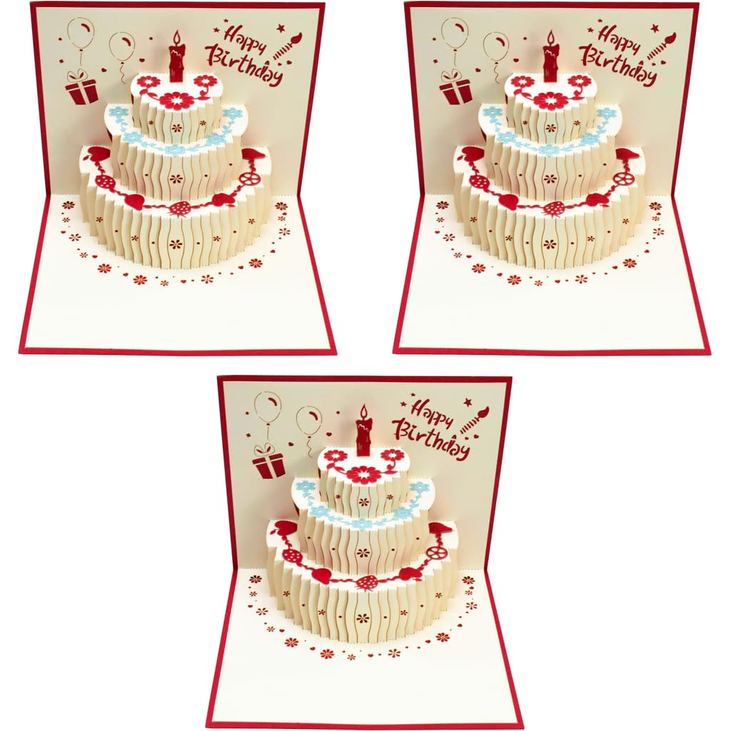 HASTHIP Greeting Card for Birthday with Pop Up 3D Cake Design and Envelopes 3PCS Set