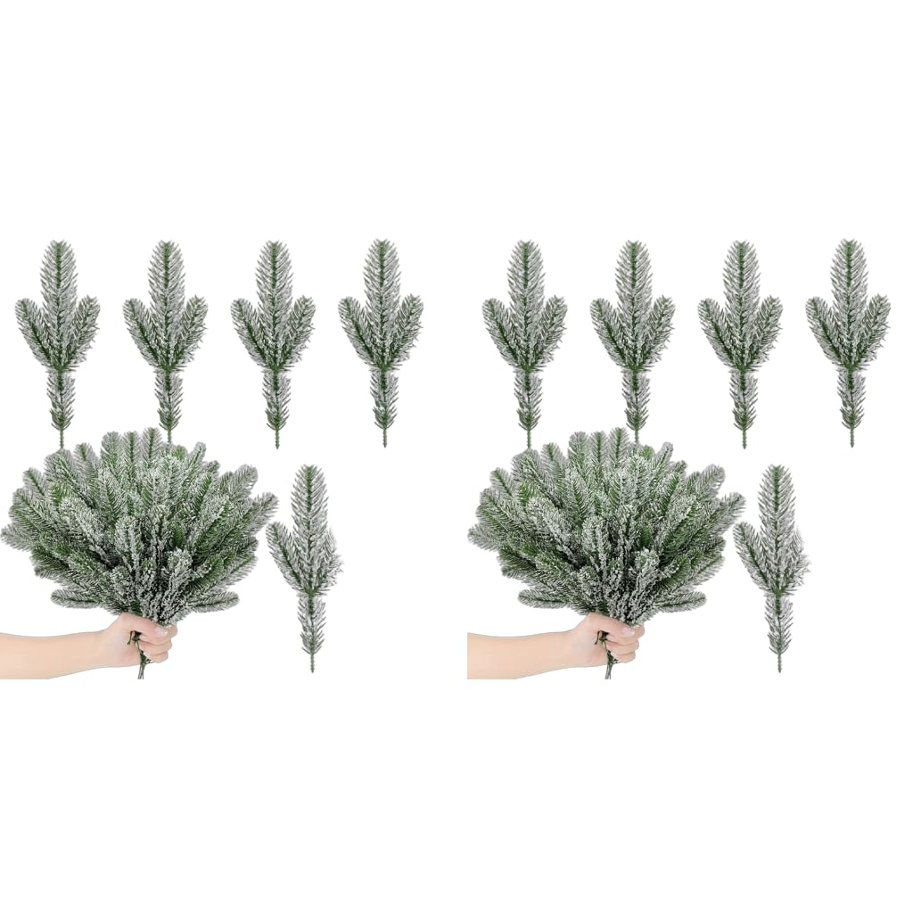 HASTHIP Christmas Tree Ornaments for Home Décor featuring 60pcs 10.24in Snow Dusted Pine Branches