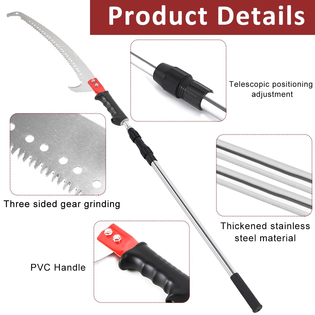 HASTHIP® Telescopic Manual Pruning Saw 9.8ft Extendable Stainless Steel Pole