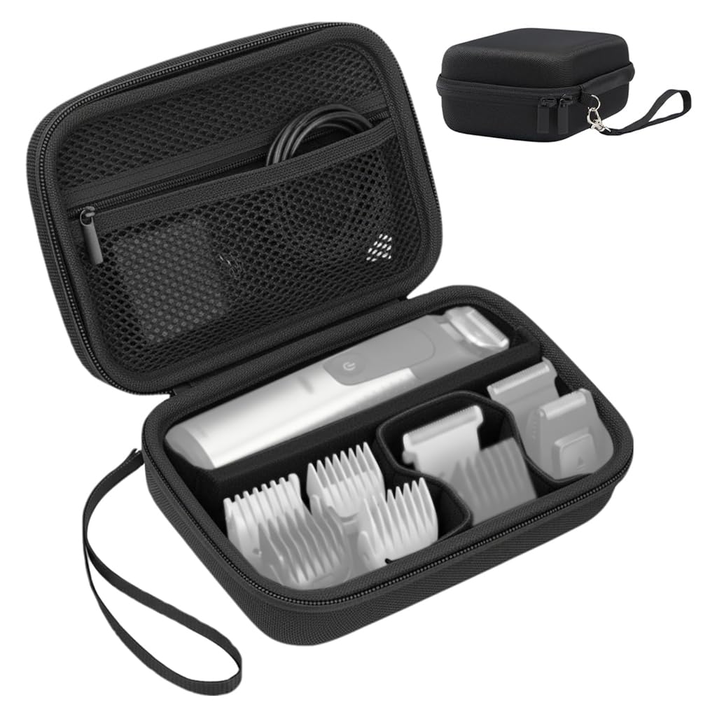 HASTHIP® Electric Grooming Shaver Organizer Bag Travel Case Bag with Handle, Built in Mesh Zipper Pocket, EVA Hard Shell Custom Mold Electric Shaver Carry Bag for Norelco Multigroom