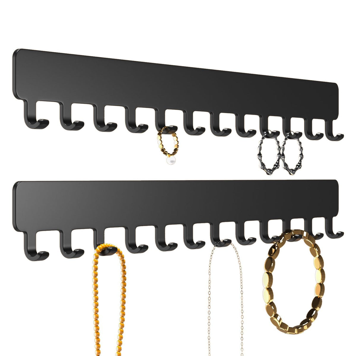HASTHIP® Holder Hanging Jewelry Organizer - Jewelry Organizer for Necklace, Self-Adhesive Necklace Organizer, Wall Organizer,2 PCS, Black