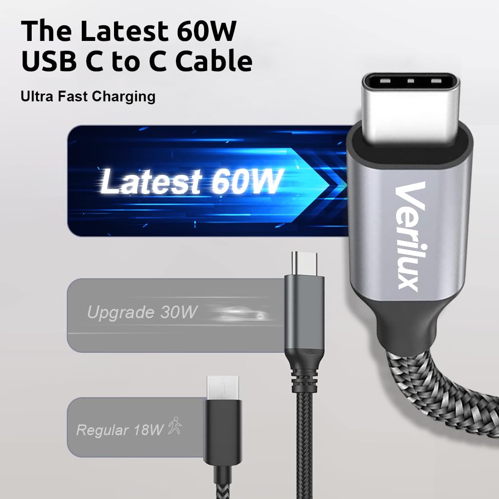 HASTHIP® Cable USB C a USB C 60W 5A Carga Rápida y Transferencia de Datos 480Mbps,Cable Trenzado de Nailon Resistente 5m Tipo para Teléfonos,Tablets y Portátiles Alta Compatibilidad