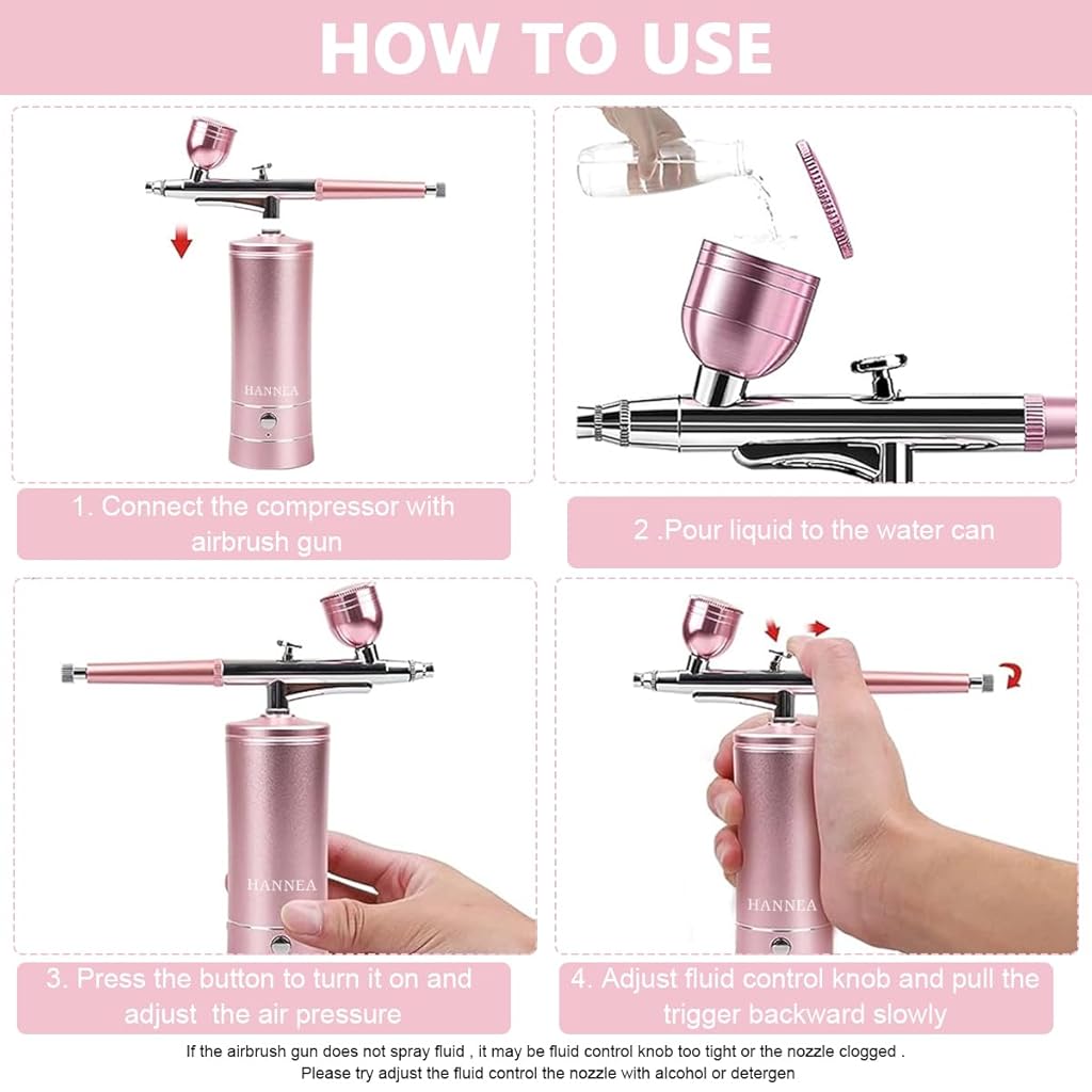 HASTHIP® Airbrush-Kit Rechargeable Cordless Airbrush Compressor - Handheld Airbrush Gun, Airbrush Set Portable Wireless Air Brush for Barber, Nail Art, Cake Decor, Makeup, Model Painting