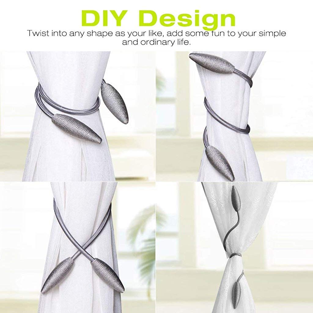 HASTHIP® Polyester Woven, Alloy Curtain Hooks, Free Size, Grey, 4 Pieces