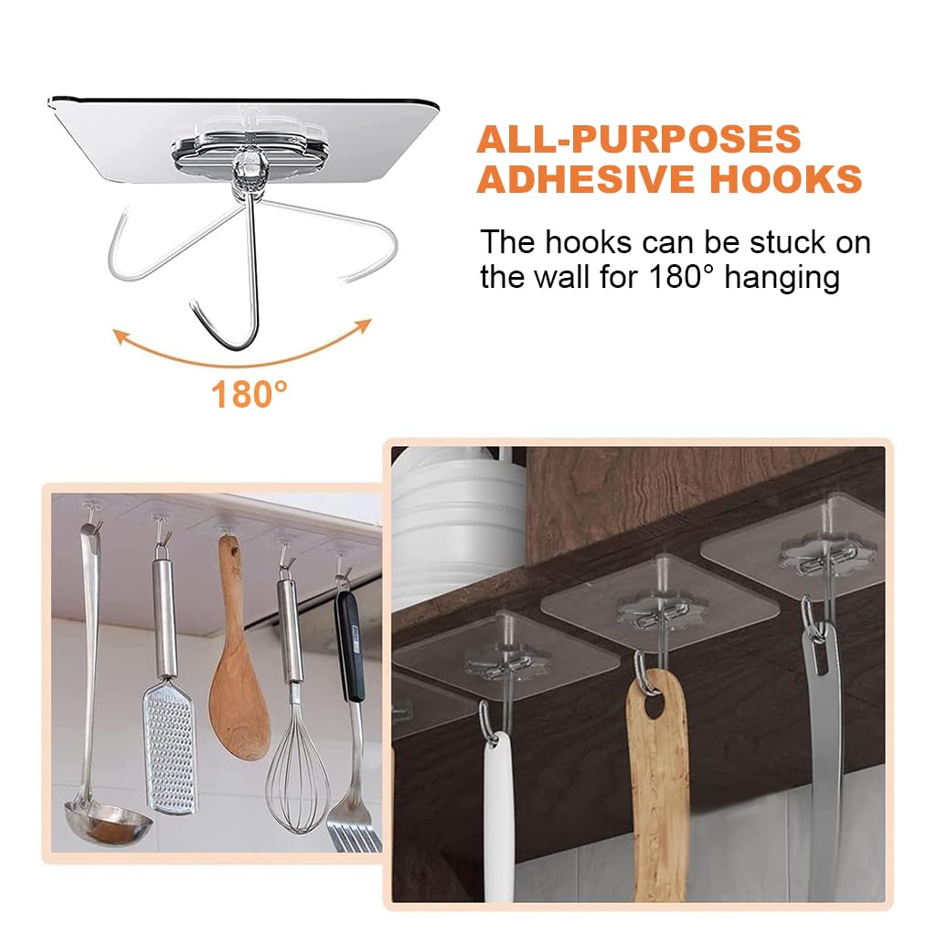 HASTHIP Wall Hooks for Bathroom and Kitchen with Ultra Adhesive Acrylic Glue | 16 Pack Plastic and Metal Transparent Design