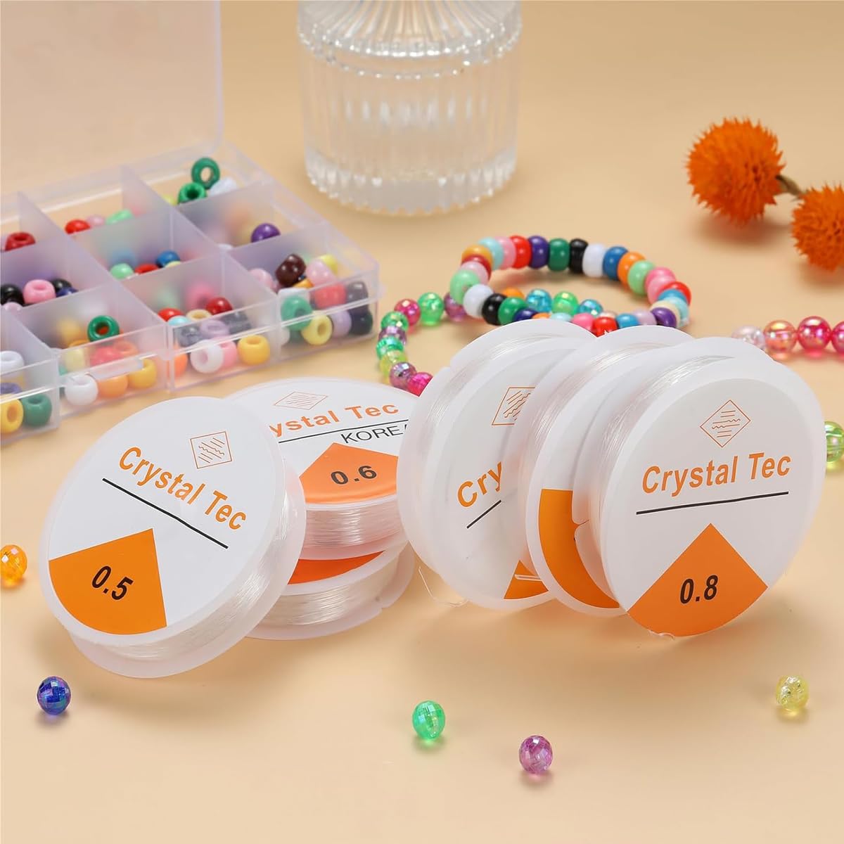 HASTHIP Elastic String for Jewelry Making featuring Six Rolls 0.4–1.0mm Clear Thread | Easy Knotting for Bracelets and Necklaces